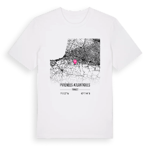Pyrénées-Atlantiques karta t-shirt – ekologisk bomull t-shirt från Pinshirt