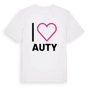 Jag älskar Auty t-shirt stort tryck – ekologisk bomull t-shirt från Pinshirt