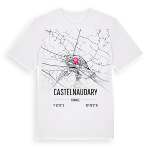 Castelnaudary karta t-shirt – ekologisk bomull t-shirt från Pinshirt