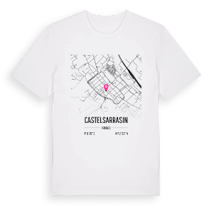 Castelsarrasin karta t-shirt – ekologisk bomull t-shirt från Pinshirt