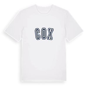 Cox college t-shirt – ekologisk bomull t-shirt från Pinshirt