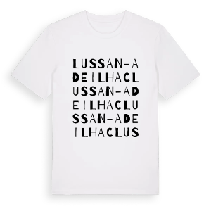 Lussan-Adeilhac ordlek t-shirt – ekologisk bomull t-shirt från Pinshirt