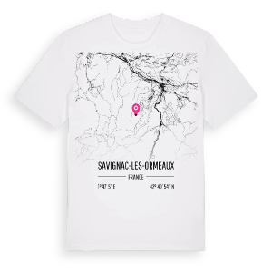 Savignac-les-Ormeaux karta t-shirt – ekologisk bomull t-shirt från Pinshirt