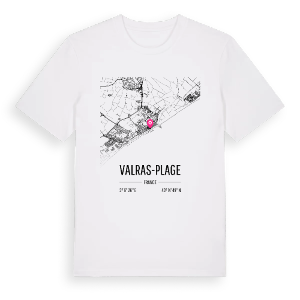 Valras-Plage karta t-shirt – ekologisk bomull t-shirt från Pinshirt