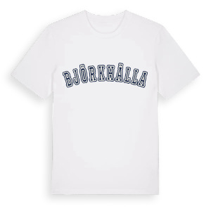 Björkhälla college t-shirt – ekologisk bomull t-shirt från Pinshirt