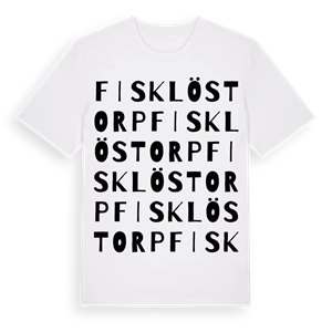 Fisklöstorp ordlek t-shirt – ekologisk bomull t-shirt från Pinshirt