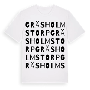 Gräsholmstorp ordlek t-shirt – ekologisk bomull t-shirt från Pinshirt