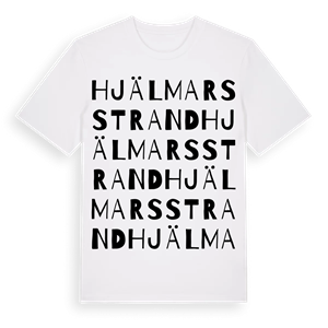 Hjälmarsstrand ordlek t-shirt – ekologisk bomull t-shirt från Pinshirt