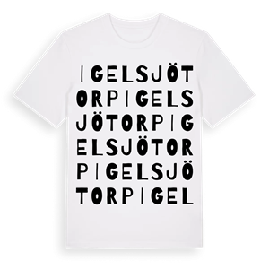 Igelsjötorp ordlek t-shirt – ekologisk bomull t-shirt från Pinshirt