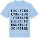 Blue Soul t-shirt med Lucifers kyrka ordlek t-shirt