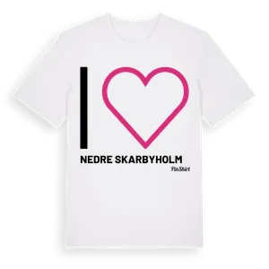 Jag älskar Nedre Skarbyholm t-shirt stort tryck – ekologisk bomull t-shirt från Pinshirt