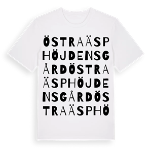 Östra Äsphöjdens gård ordlek t-shirt – ekologisk bomull t-shirt från Pinshirt