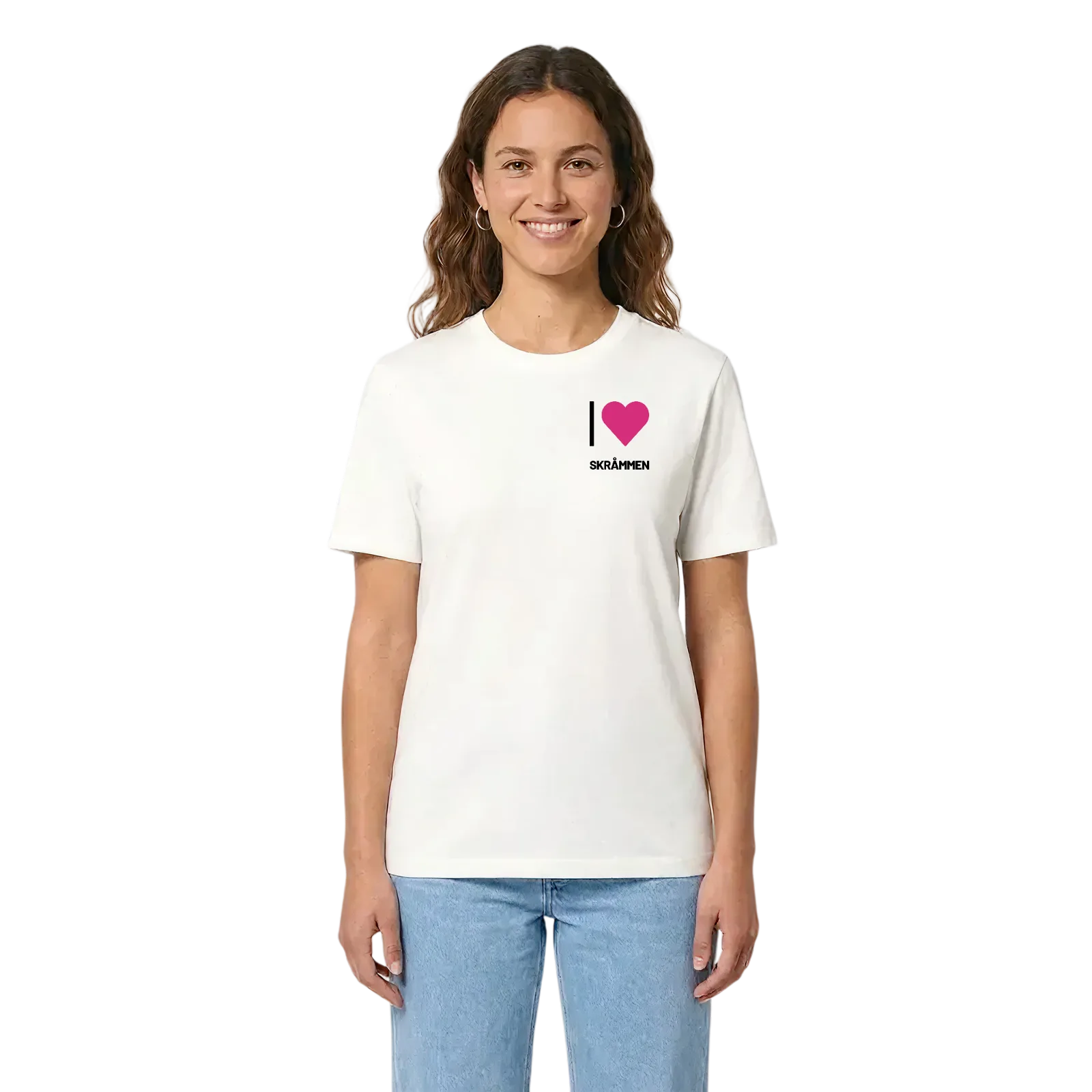 Jag älskar Skråmmen t-shirt litet tryck – White, i miljö