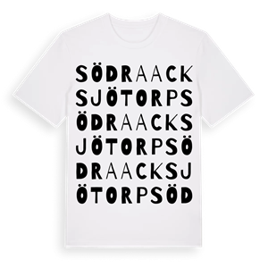 Södra Acksjötorp ordlek t-shirt – ekologisk bomull t-shirt från Pinshirt