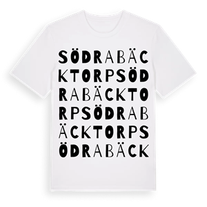 Södra Bäcktorp ordlek t-shirt – ekologisk bomull t-shirt från Pinshirt