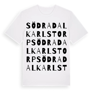 Södra Dalkarlstorp ordlek t-shirt – ekologisk bomull t-shirt från Pinshirt