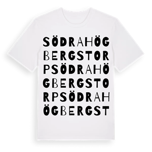 Södra Högbergstorp ordlek t-shirt – ekologisk bomull t-shirt från Pinshirt