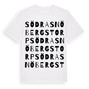 Södra Snöbergstorp ordlek t-shirt – ekologisk bomull t-shirt från Pinshirt