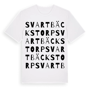 Svartbäckstorp ordlek t-shirt – ekologisk bomull t-shirt från Pinshirt