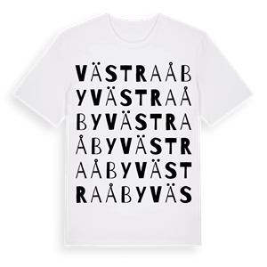 Västra Åby ordlek t-shirt – ekologisk bomull t-shirt från Pinshirt