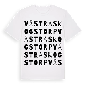 Västra Skogstorp ordlek t-shirt – ekologisk bomull t-shirt från Pinshirt