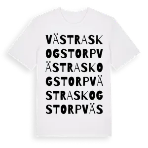 Västra Skogstorp ordlek t-shirt – ekologisk bomull t-shirt från Pinshirt