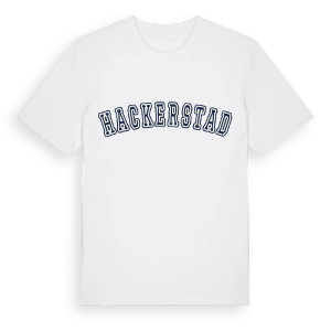 Hackerstad college t-shirt – ekologisk bomull t-shirt från Pinshirt
