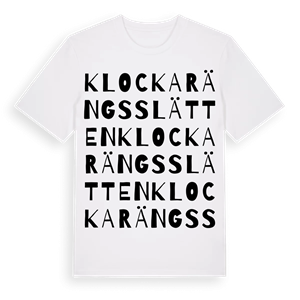 Klockarängsslätten ordlek t-shirt – ekologisk bomull t-shirt från Pinshirt