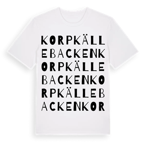 Korpkällebacken ordlek t-shirt – ekologisk bomull t-shirt från Pinshirt