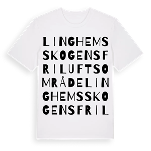 Linghemsskogens friluftsområde ordlek t-shirt – ekologisk bomull t-shirt från Pinshirt