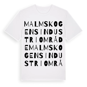 Malmskogens industriområde ordlek t-shirt – ekologisk bomull t-shirt från Pinshirt
