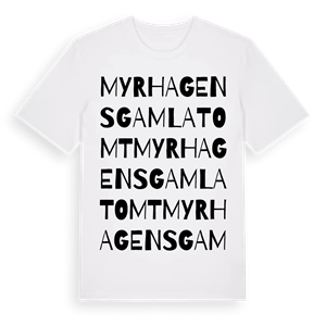 Myrhagens gamla tomt ordlek t-shirt – ekologisk bomull t-shirt från Pinshirt