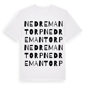 Nedre Mantorp ordlek t-shirt – ekologisk bomull t-shirt från Pinshirt