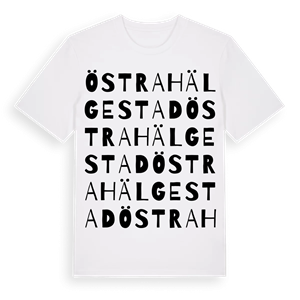 Östra Hälgestad ordlek t-shirt – ekologisk bomull t-shirt från Pinshirt