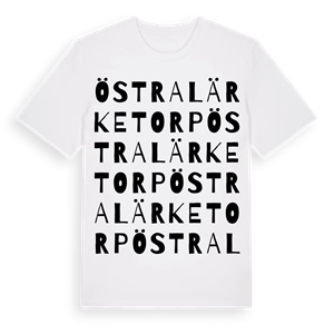 Östra Lärketorp ordlek t-shirt – ekologisk bomull t-shirt från Pinshirt