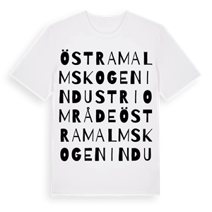 Östra Malmskogen industriområde ordlek t-shirt – ekologisk bomull t-shirt från Pinshirt