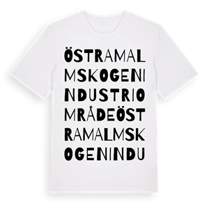 Östra Malmskogen industriområde ordlek t-shirt – ekologisk bomull t-shirt från Pinshirt