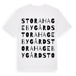 Stora Hageby gård ordlek t-shirt – ekologisk bomull t-shirt från Pinshirt