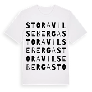Stora Vilseberga ordlek t-shirt – ekologisk bomull t-shirt från Pinshirt