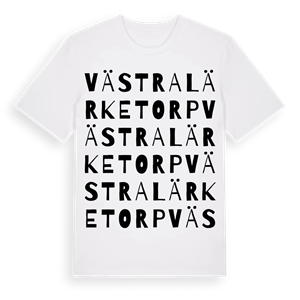Västra Lärketorp ordlek t-shirt – ekologisk bomull t-shirt från Pinshirt