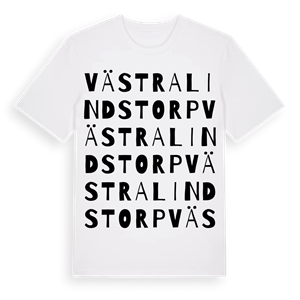 Västra Lindstorp ordlek t-shirt – ekologisk bomull t-shirt från Pinshirt