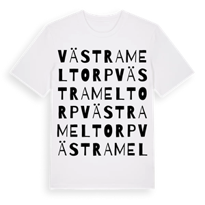 Västra Meltorp ordlek t-shirt – ekologisk bomull t-shirt från Pinshirt