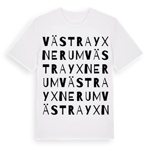 Västra Yxnerum ordlek t-shirt – ekologisk bomull t-shirt från Pinshirt