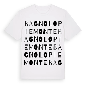 Bagnolo Piemonte ordlek t-shirt – ekologisk bomull t-shirt från Pinshirt