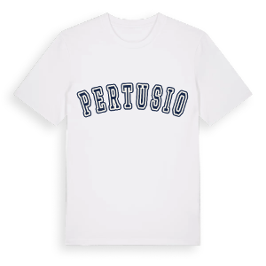 Pertusio college t-shirt – ekologisk bomull t-shirt från Pinshirt