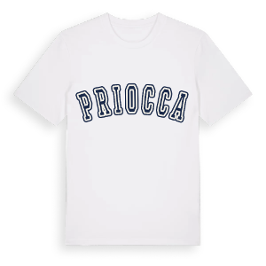 Priocca college t-shirt – ekologisk bomull t-shirt från Pinshirt