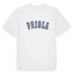 Priola college t-shirt – ekologisk bomull t-shirt från Pinshirt