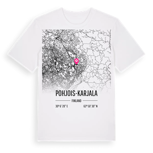 Pohjois-Karjala karta t-shirt – ekologisk bomull t-shirt från Pinshirt