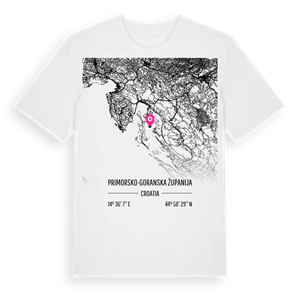 Primorsko-goranska županija karta t-shirt – ekologisk bomull t-shirt från Pinshirt