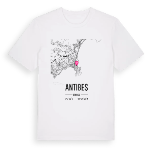 Antibes karta t-shirt – ekologisk bomull t-shirt från Pinshirt